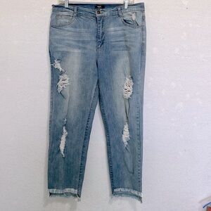 Mark Women’s Size 12 Grunge Distressed Jeans Raw Frayed Hem Light Wash Denim